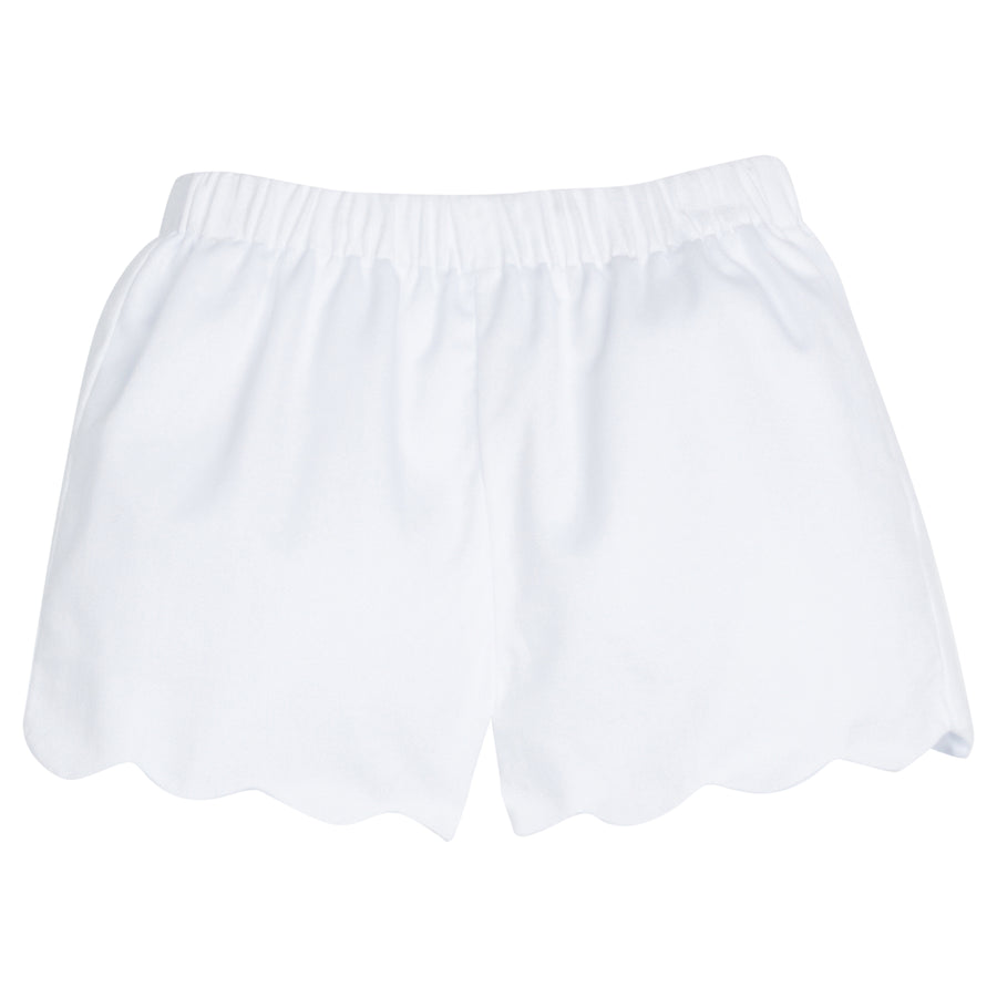 Little English classic children's clothing, girl's elastic waist shorts with scallop hem in white twill