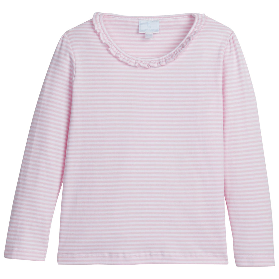 little english classic childrens clothing girls light pink stripe with ruffle neckline
