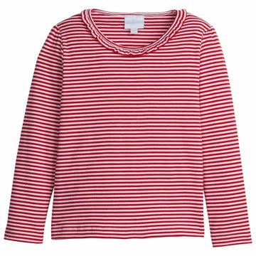 classic childrens clothing long sleeve red stripe tee with ruffle neckline