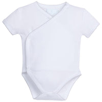 Little English traditional children's clothing. Set of 3 knit unisex onesies in grey stripe, white, and white with grey stars