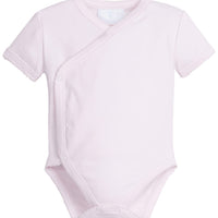 Little English traditional children's clothing. Set of 3 knit onesies in light pink stripe, light pink, and white with light pink stars for baby girls
