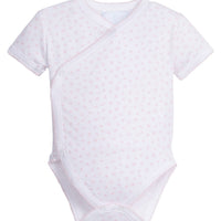 Little English traditional children's clothing. Set of 3 knit onesies in light pink stripe, light pink, and white with light pink stars for baby girls