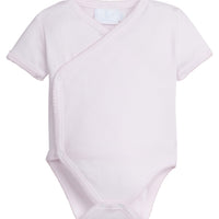 Little English traditional children's clothing. Set of 3 knit onesies in light pink stripe, light pink, and white with light pink stars for baby girls