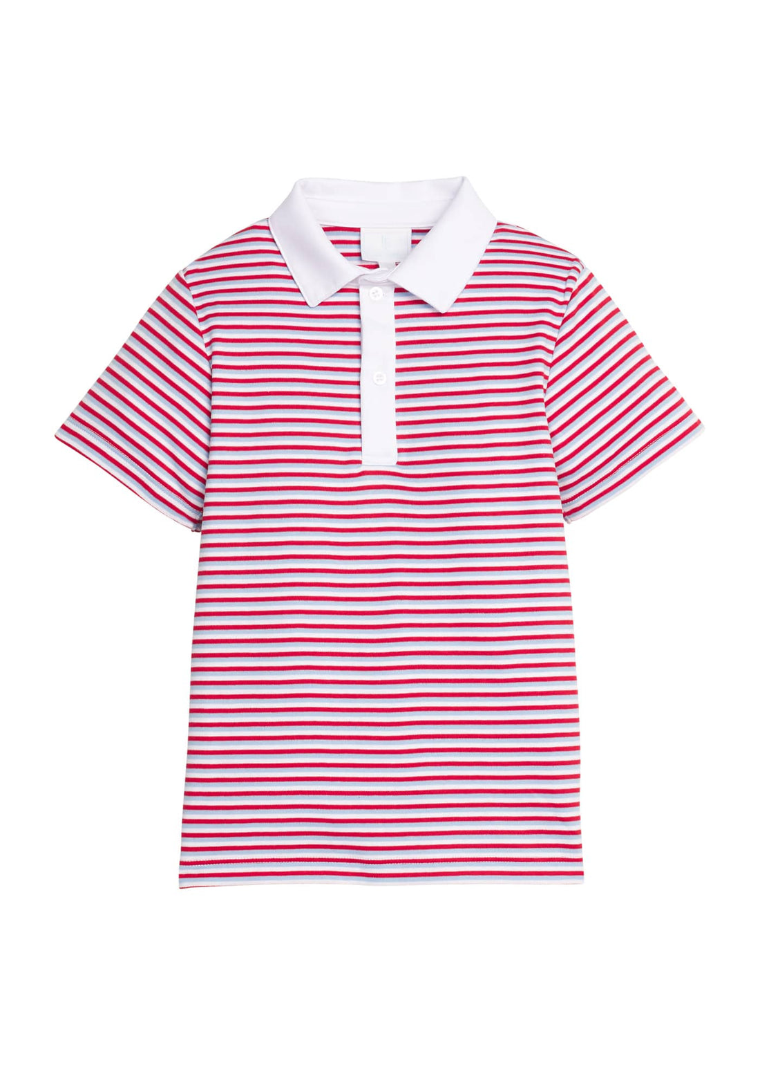 Little English classic short sleeve polo in red, white, and blue americana stripe, for little boy 