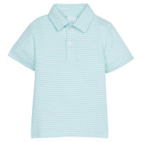 Little English classic polo shirt in aqua stripe pattern