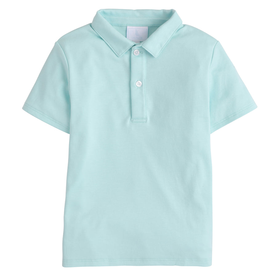 Little English classic boy's polo for spring, traditional short sleeve soft cotton polo in aqua