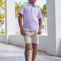 Little English traditional children's clothing, boy's classic polo in lavender stripe