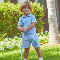 Little English classic boy's polo for spring, traditional short sleeve soft cotton polo in light blue
