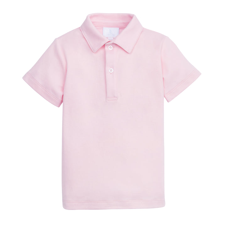 Little English traditional boy's short sleeve polo for spring, light pink soft cotton polo