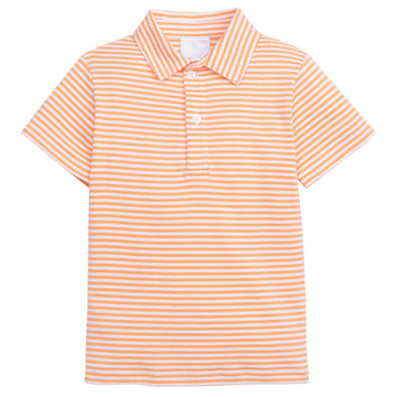 Little English traditional boy's short sleeve polo for spring, orange striped soft cotton polo