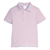 Little English classic children's clothing.  Boys red and blue Primary Stripe short sleeve polo 