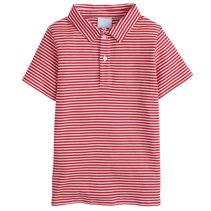 Little English classic boy's polo for spring, traditional short sleeve soft cotton polo in red stripe
