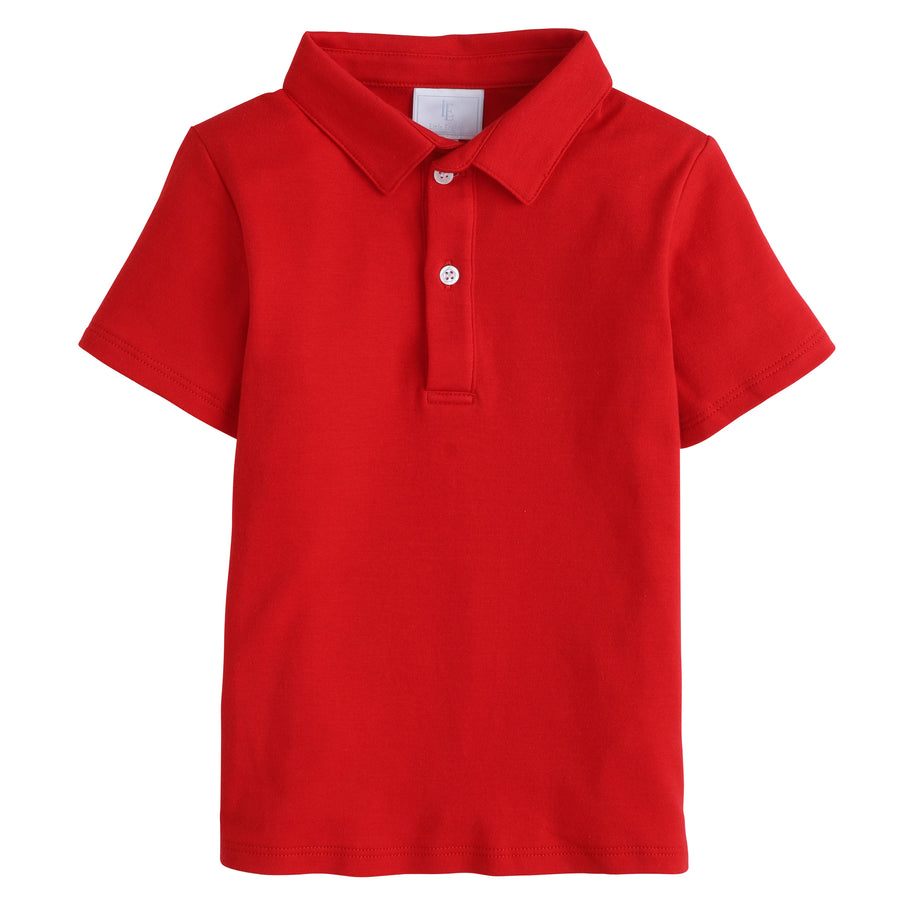Little English classic boy's polo for spring, traditional short sleeve soft cotton polo in red