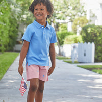 Little English classic boy's polo for spring, traditional short sleeve soft cotton polo in regatta