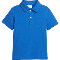 Little English traditional children's clothing.  Classic royal blue polo for boys for Spring. 4th of July shirt for boys