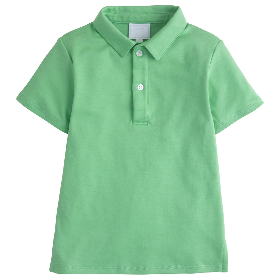 Little English soft cotton polo for boys, solid green short sleeve polo, classic kids clothing
