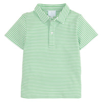 Little English classic boy's polo for spring, traditional short sleeve soft cotton polo in green stripe