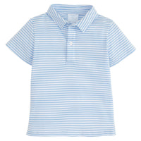 Little English classic boy's polo for spring, traditional short sleeve soft cotton polo in light blue stripe