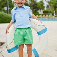 Little English classic clothing for kids, little boy's elastic waist short in green twill, pull on short for spring