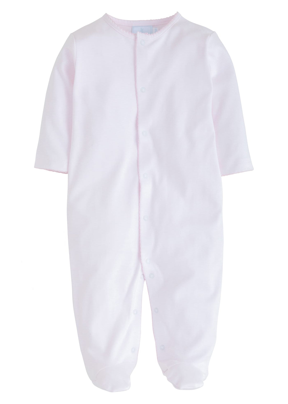 Little English traditional baby clothes, classic pima cotton footie in light pink signature stripe for baby girls