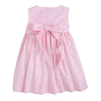 Little English traditional children's clothing, toddler girl's smocked dress with sash, light pink floral sleeveless dress