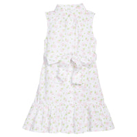 Little English traditional children's clothing.  Classic sleeveless button down dress in pink and green floral for older girls
