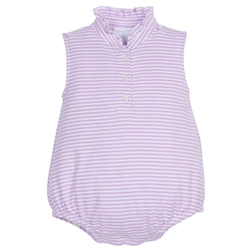 Little English classic children's clothing, girls bubble with ruffle collar in lavender and white stripes
