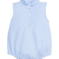 Little English classic children's clothing, baby girl knit bubble with ruffled collar in light blue and white stripes
