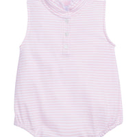 Little English classic children's clothing, baby girl knit bubble with ruffled collar in light pink and white stripes