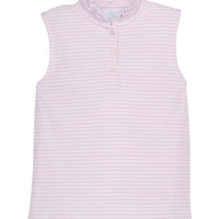 Little English classic children's clothing girls tank with ruffle collar in light pink and white stripes