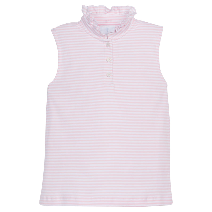 Little English classic children's clothing girls tank with ruffle collar in light pink and white stripes
