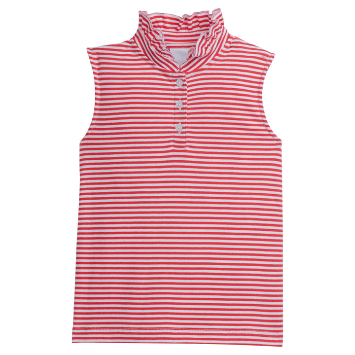 Little English classic children's clothing girls tank with ruffle collar in red and white stripes