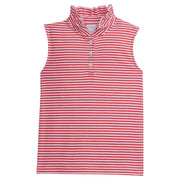 Little English classic children's clothing girls tank with ruffle collar in red and white stripes