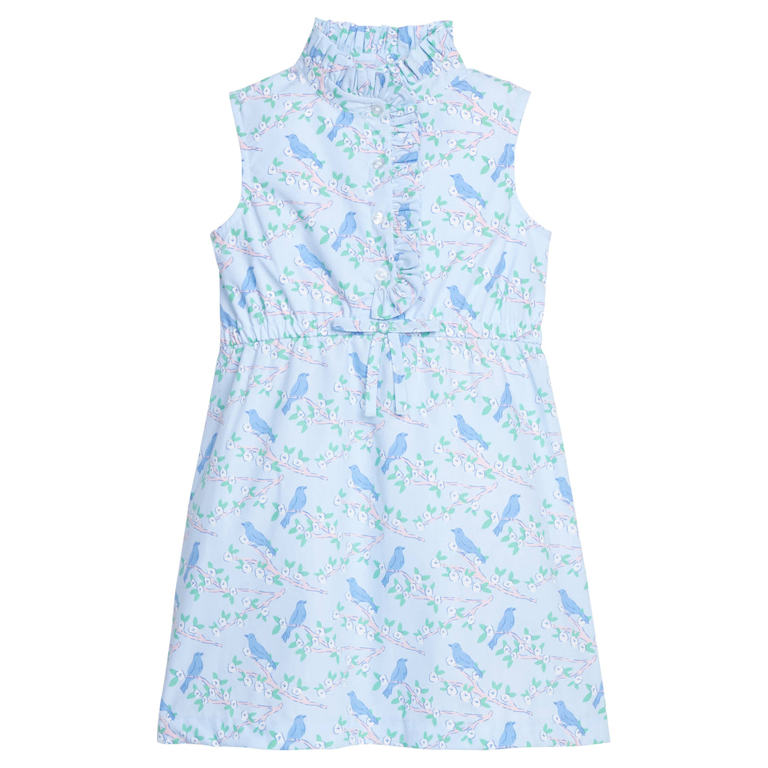 Cherry Blossoms Sleeveless Ruffled Shirt Dress - Blue Bird Little English Cherry Blossoms Sleeveless Ruffled Shirt Dress - Blue Bird Little English