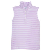 Little English classic children's clothing girls tank with ruffle collar in lavender and white stripes