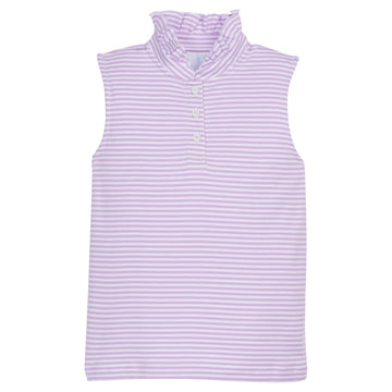 Little English classic children's clothing girls tank with ruffle collar in lavender and white stripes