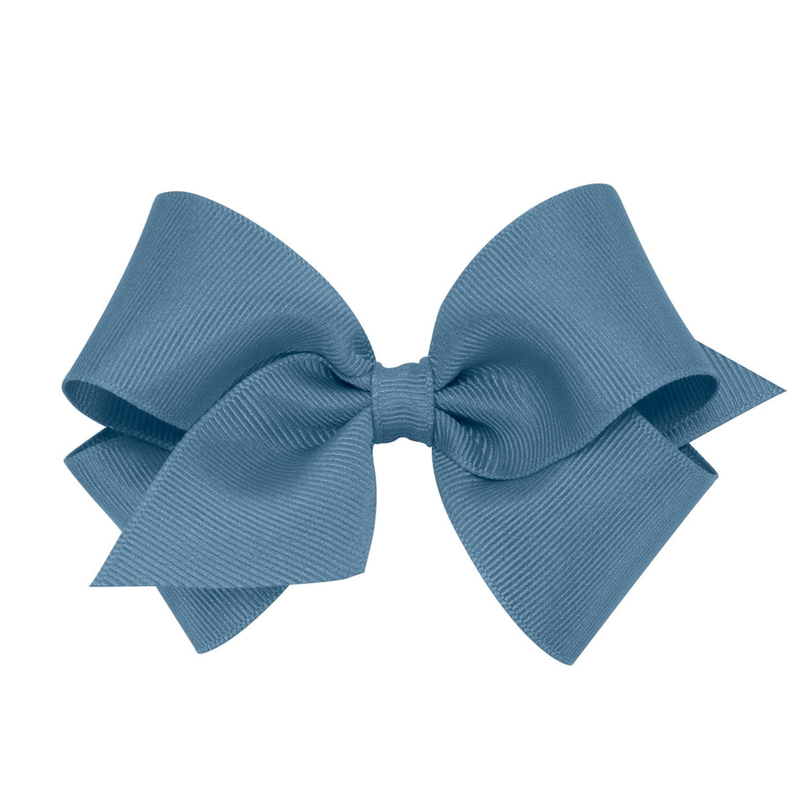 little english classic childrens clothing girls small classic hair bow in a denim blue color