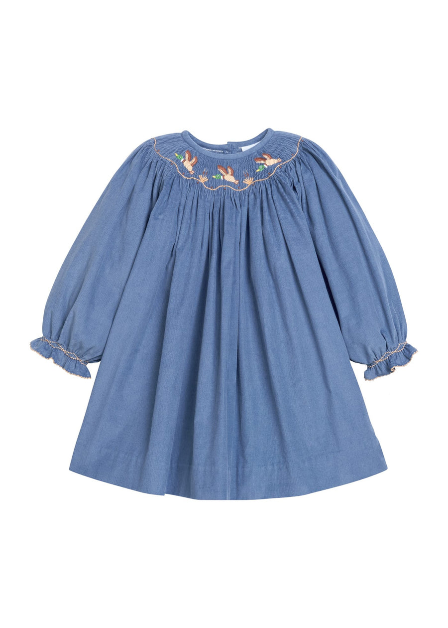 fall smocked dress Flying Mallard Bishop attr:tulle Blue (Size 8) Styling Backless Dresses with Material:Cotton Sateen