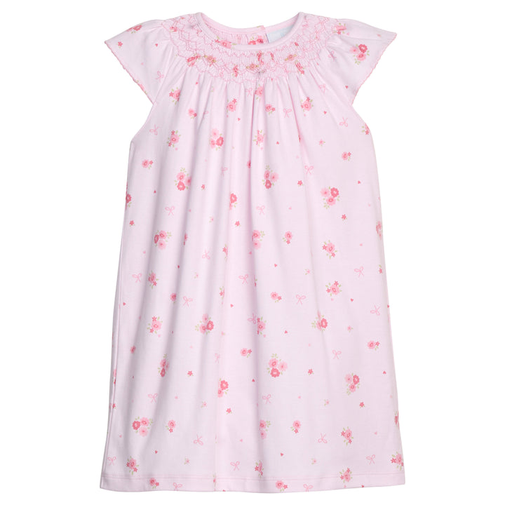 Girls Smocked Bishop Dress in Blue Bow Bouquet – Little English