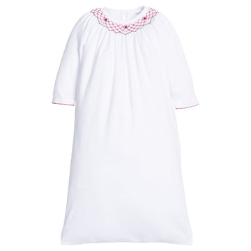 little english classic children's clothing white pima cotton gown with smocking at neck and holly embroidery for baby girls holiday 