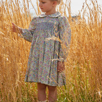 Little English girl's smocked dress for fall, traditional floral dress for little girls