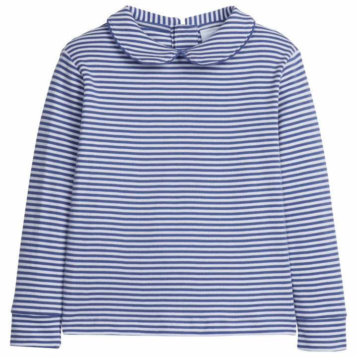little english classic childrens clothing gray blue striped tee with peter pan collar