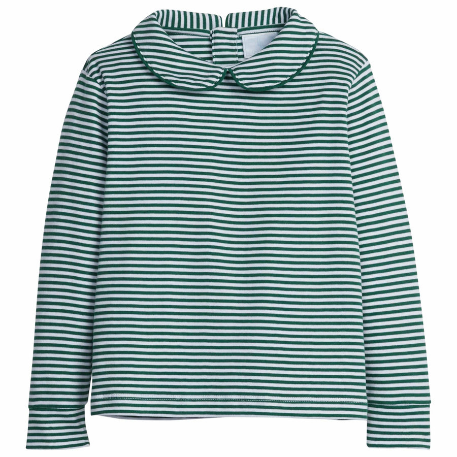 little english classic childrens clothing striped hunter green long sleeve tee with peter pan collar