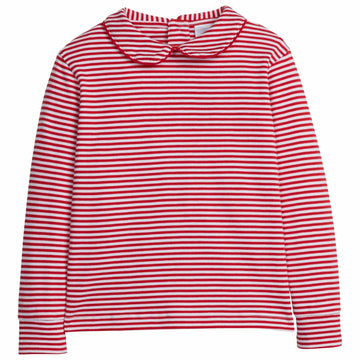 little english classic childrens clothing red stripe long sleeve tee with peter pan collar