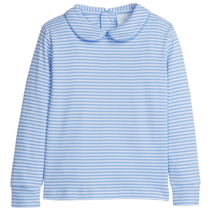 little english classic childrens clothing striped light blue long sleeve tee with peter pan collar