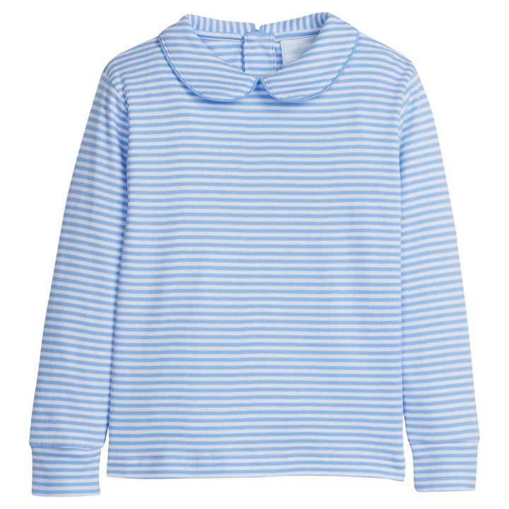 little english classic childrens clothing striped light blue long sleeve tee with peter pan collar
