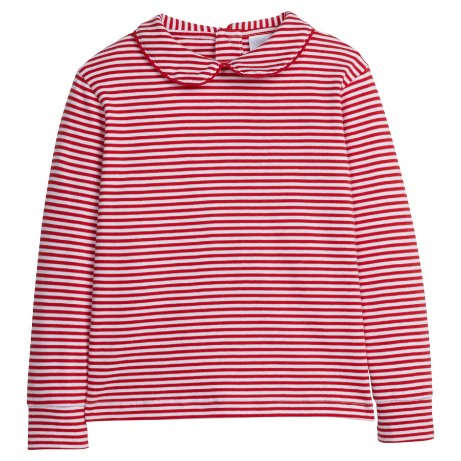 little english classic childrens clothing red stripe long sleeve tee with peter pan collar