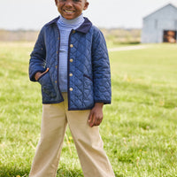 Little English children's classic quilted jacket in navy with brass buttons and corduroy details