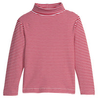 little english classic children's clothing red stripe turtleneck, soft cotton long sleeve top for fall