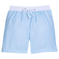 Little English traditional children's clothing. Blue swim trunks for little boys for summer